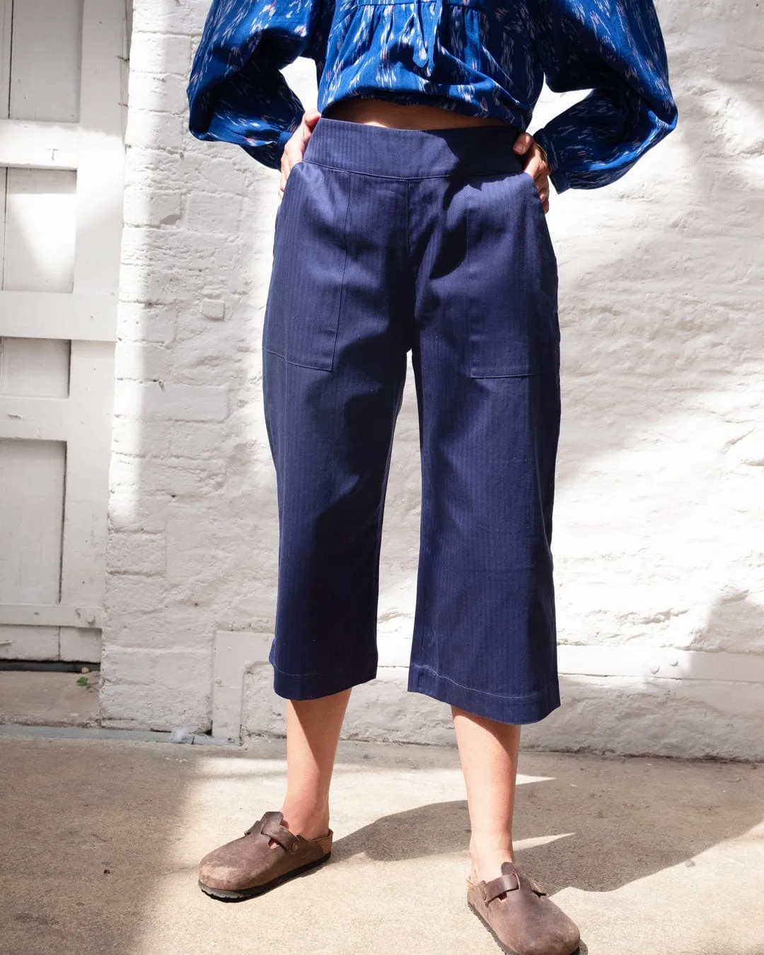 Anna Women's Organic Cotton Culottes | Chevron Indigo