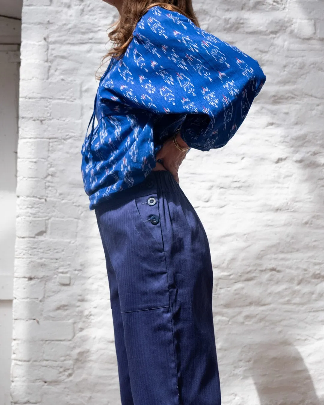 Anna Women's Organic Cotton Culottes | Chevron Indigo