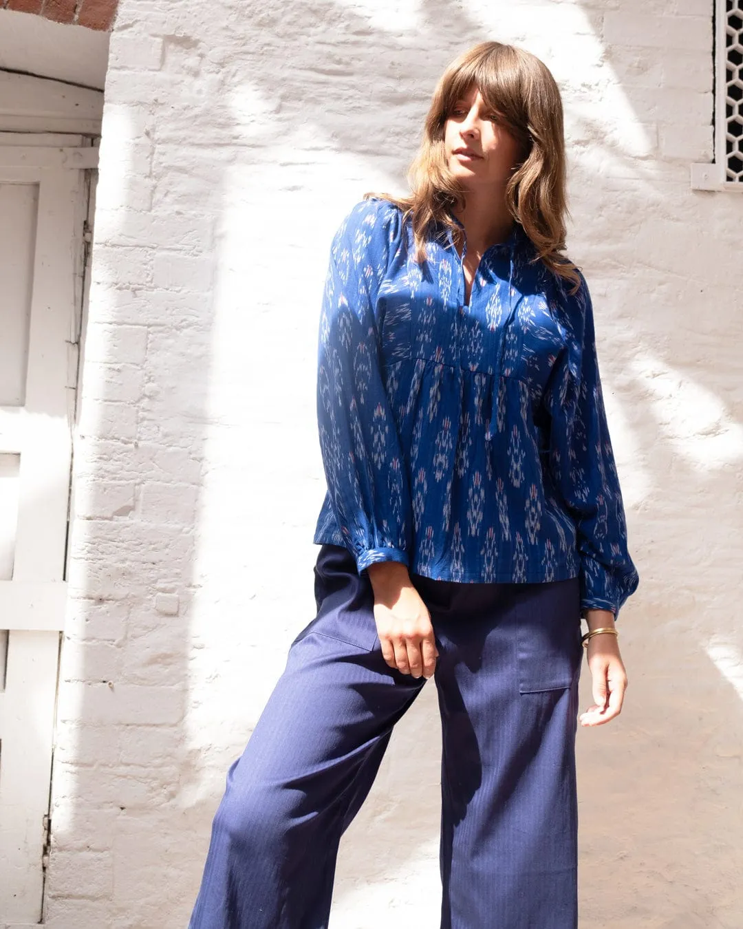 Anna Women's Organic Cotton Culottes | Chevron Indigo