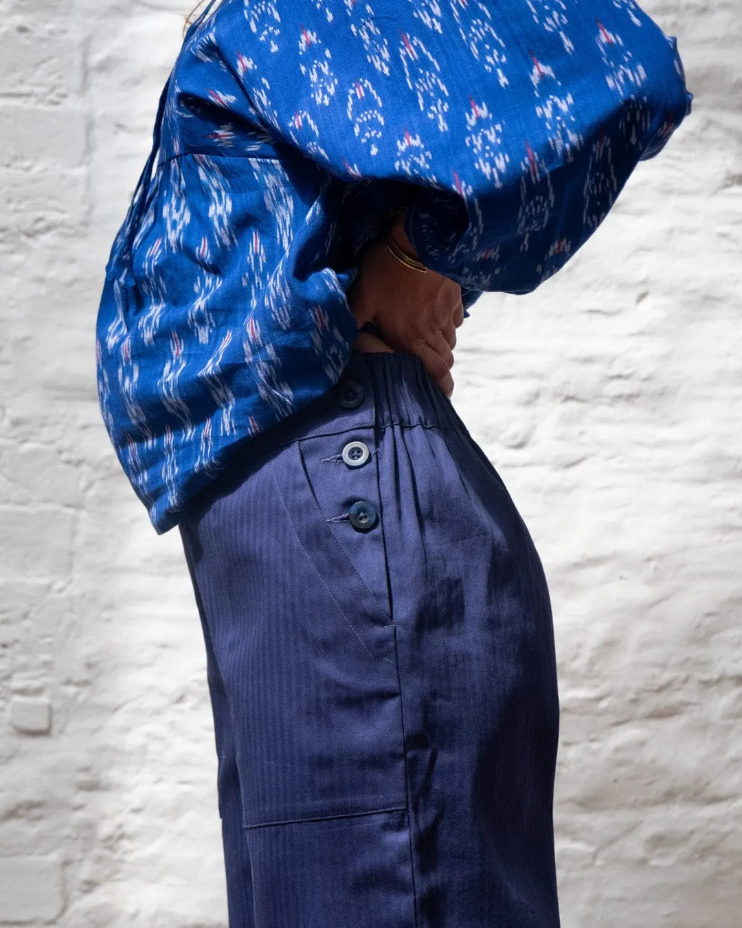 Anna Women's Organic Cotton Culottes | Chevron Indigo