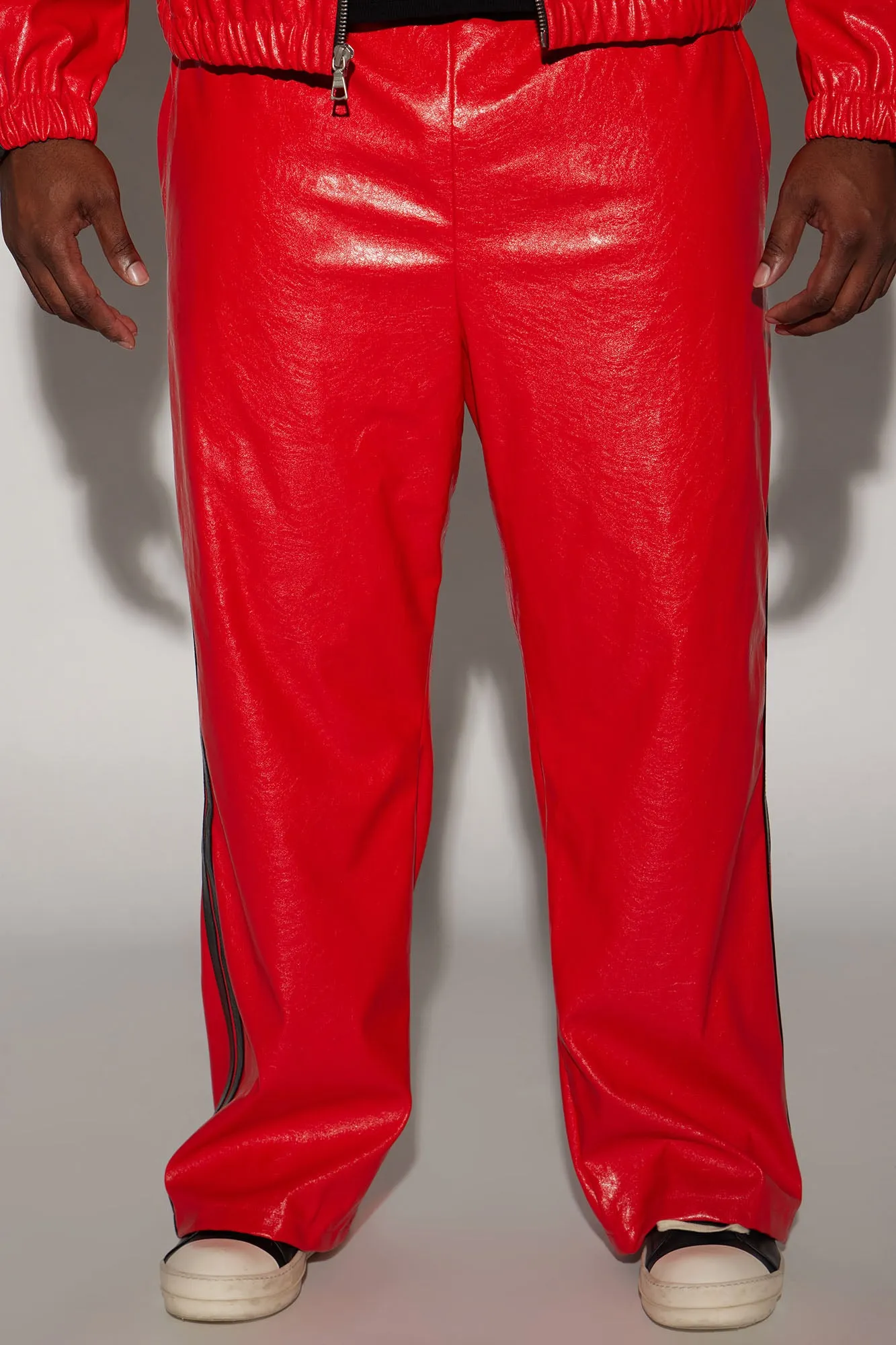 Baker Faux Leather Track Pants - Red/combo