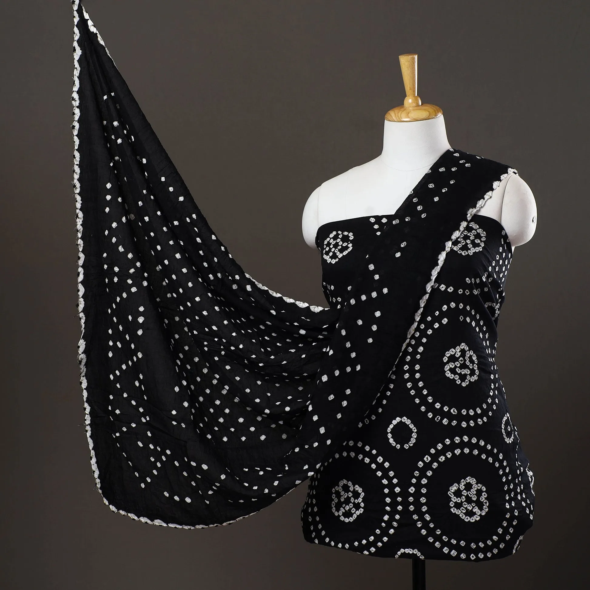 Black - 3pc Satin Cotton Kutch Bandhani Dress Material 35