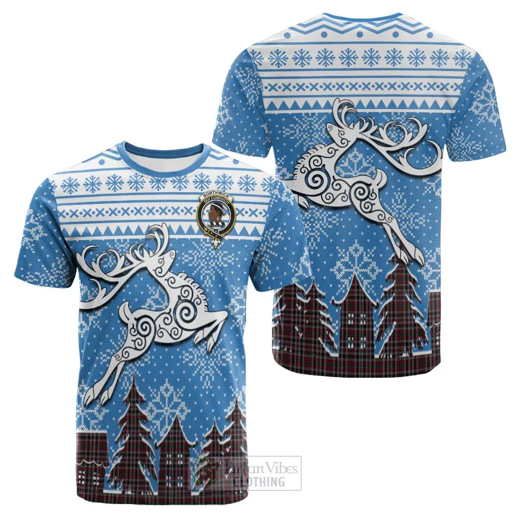 Borthwick Clan Christmas Cotton T-shirt Celtic Reindeer Style