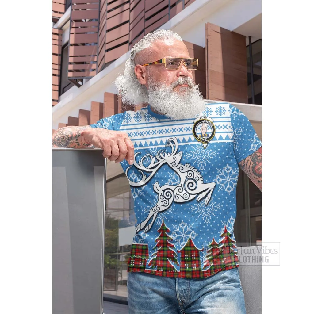 Boyd Clan Christmas Cotton T-shirt Celtic Reindeer Style