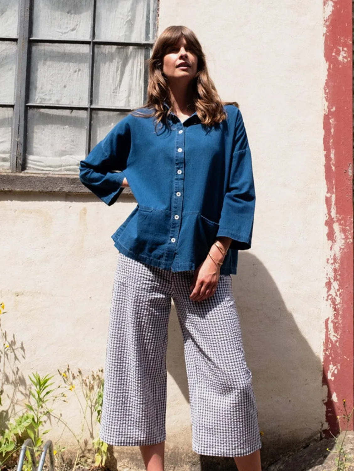 Carrie Women's Cotton Culottes |  Dove Grey Gingham Check