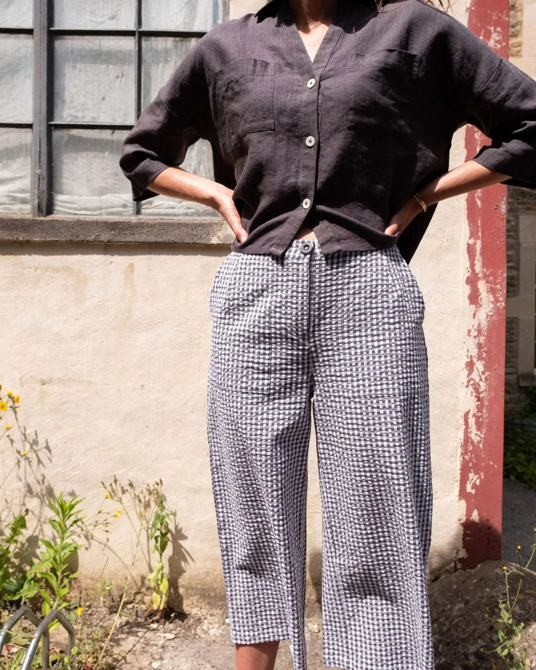 Carrie Women's Cotton Culottes |  Dove Grey Gingham Check