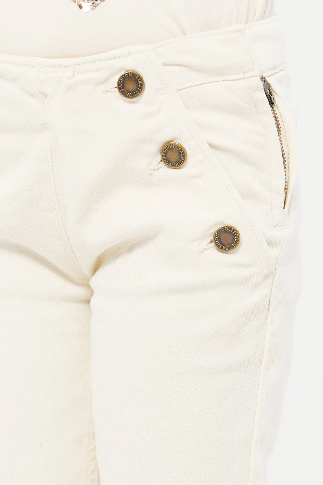 Girls Beige Straight Fit Denim Jeans