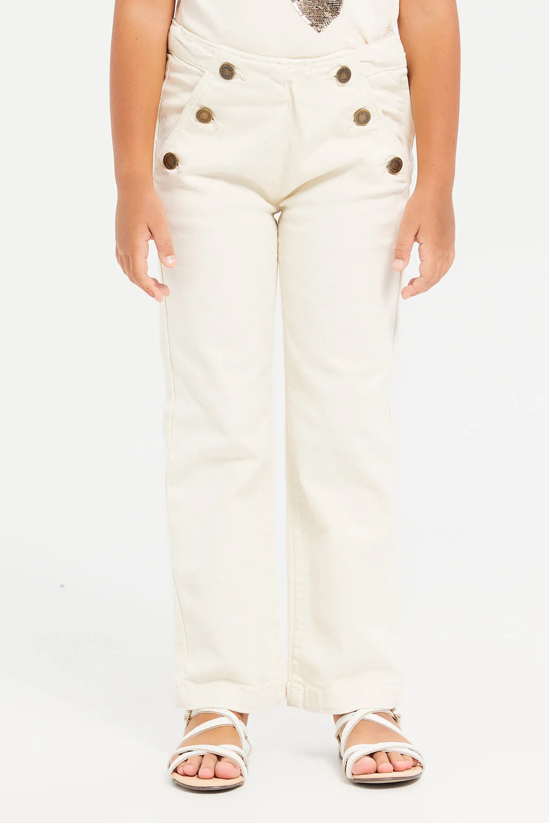 Girls Beige Straight Fit Denim Jeans