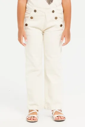 Girls Beige Straight Fit Denim Jeans