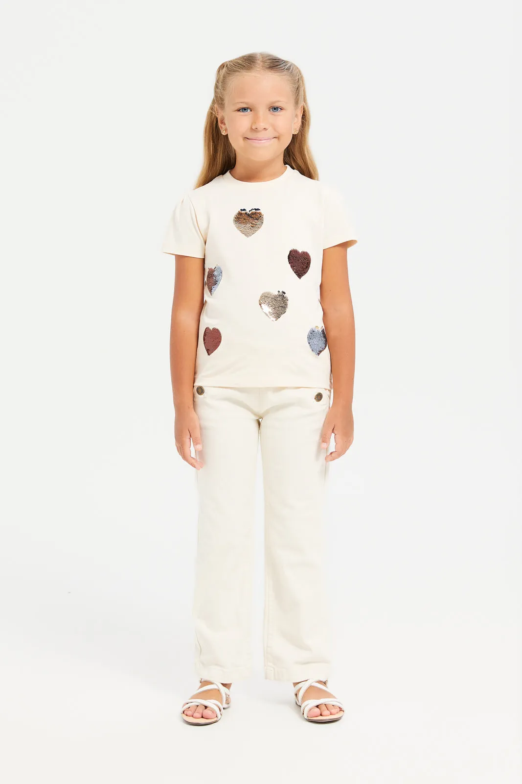 Girls Beige Straight Fit Denim Jeans