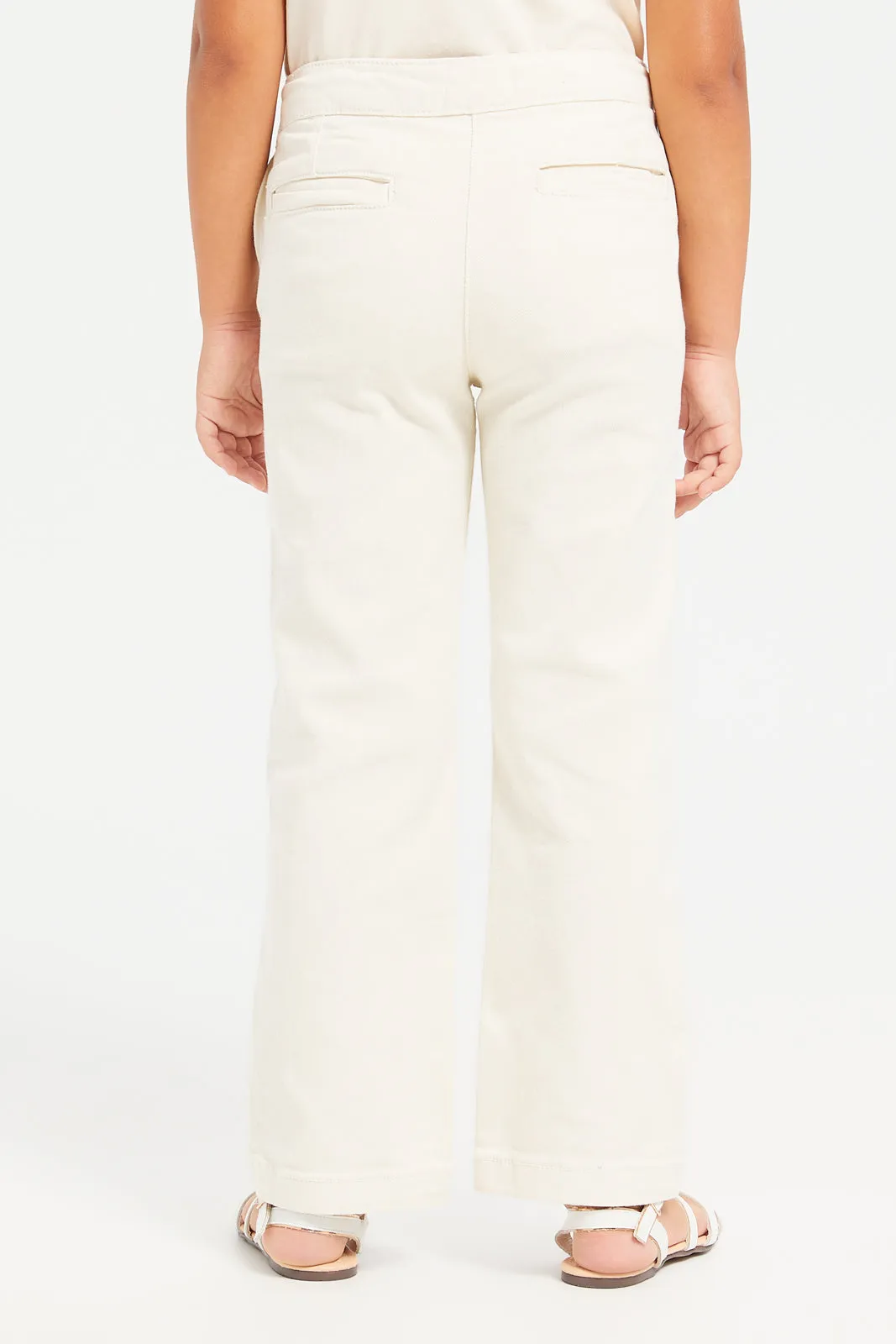 Girls Beige Straight Fit Denim Jeans