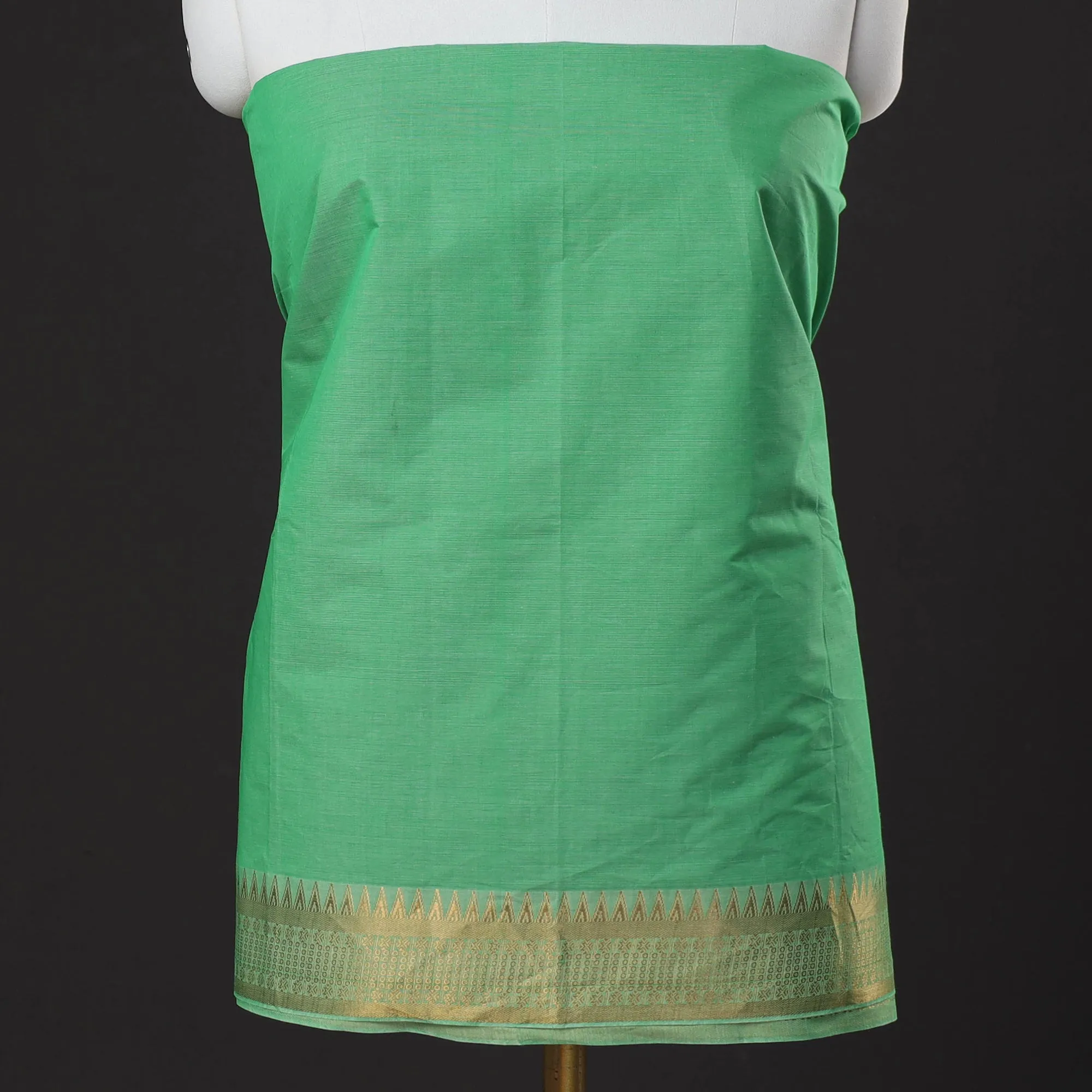 Green - 3pc Mangalagiri Handloom Cotton Suit Material Set with Zari Border