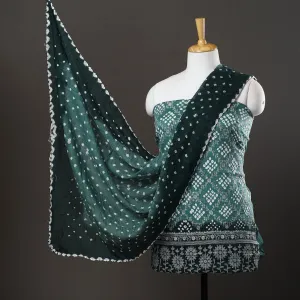 Green - 3pc Satin Cotton Kutch Bandhani Dress Material 60