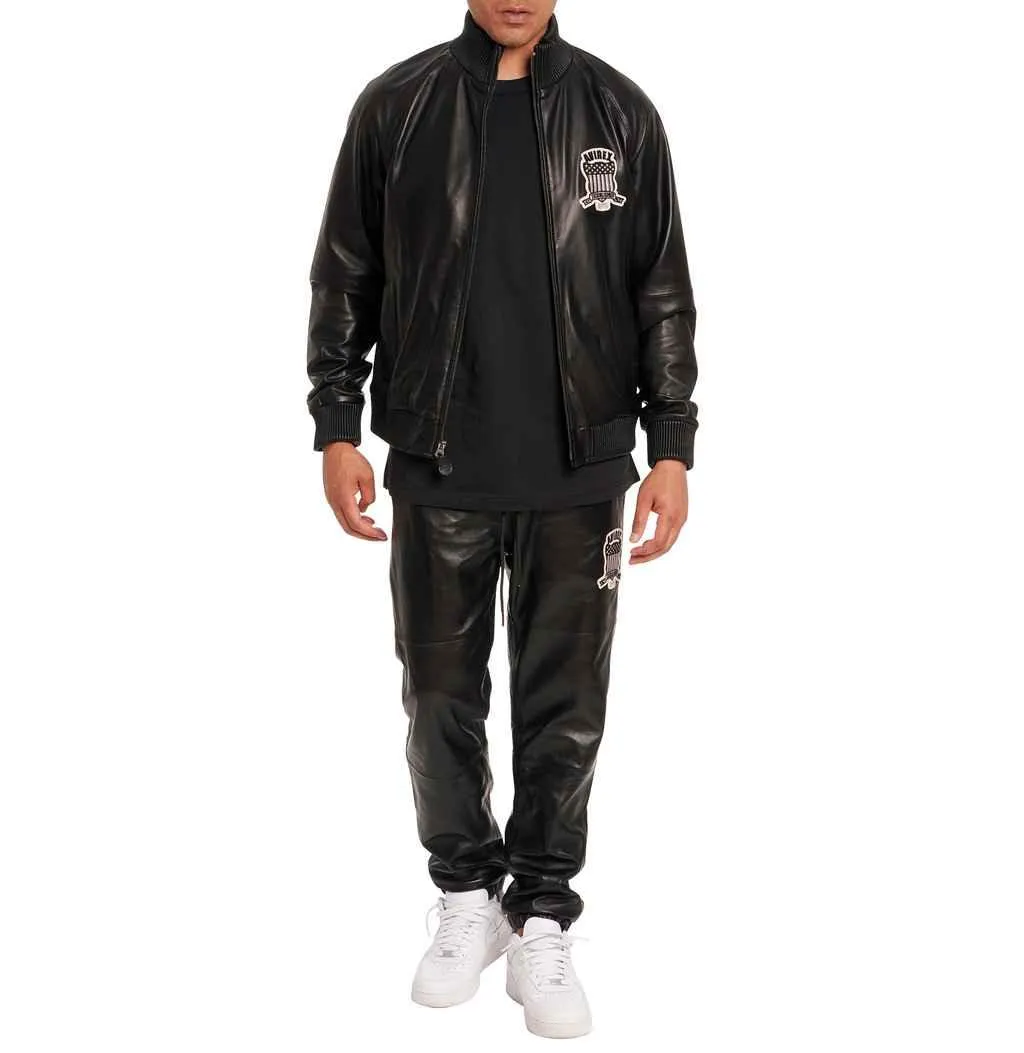 Mens Avirex Black Leather Tracksuit