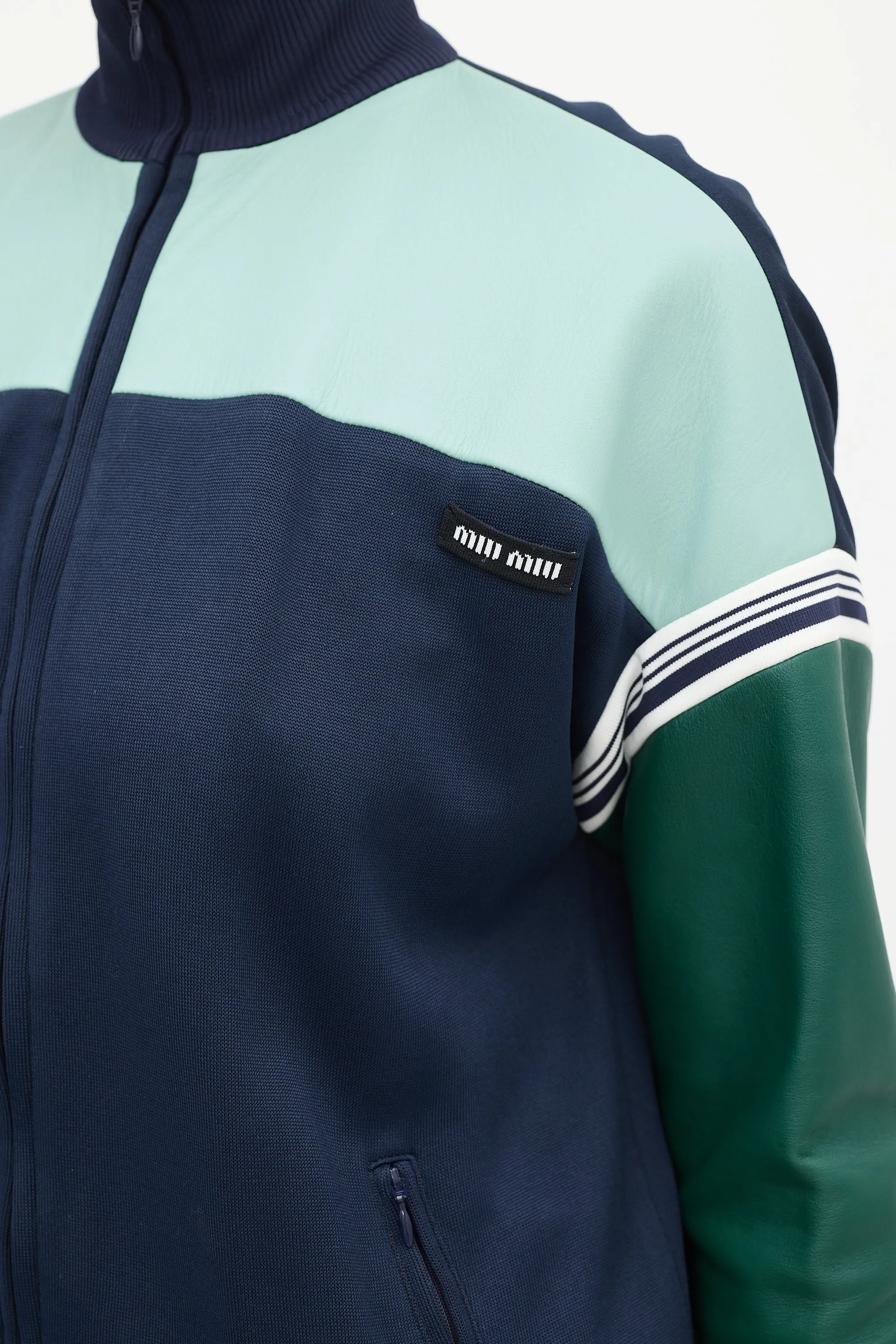 Navy & Green Leather Track Jacket