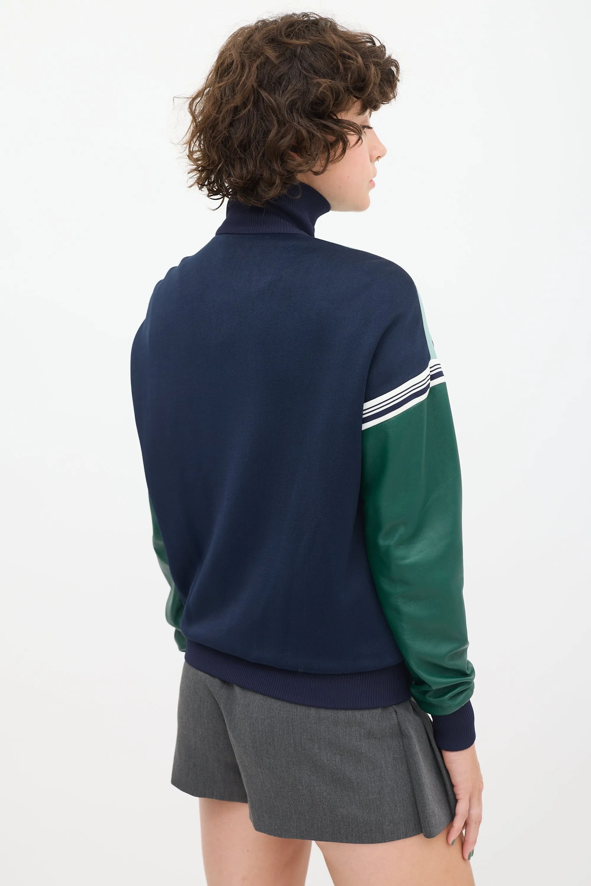Navy & Green Leather Track Jacket