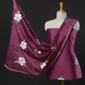 Purple - 3pc Hand Painted Chanderi Silk Suit Material Set 03