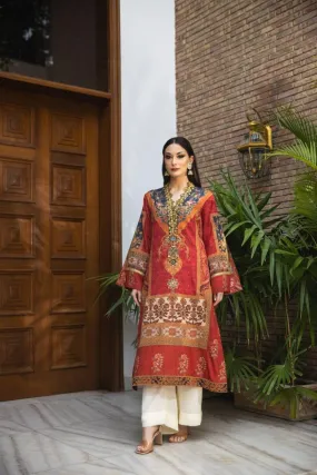 Shamaeel - Noor - Long straight shirt traditional print on silk fabric this print is inspired by the Mughal Era Art - 2 Piece