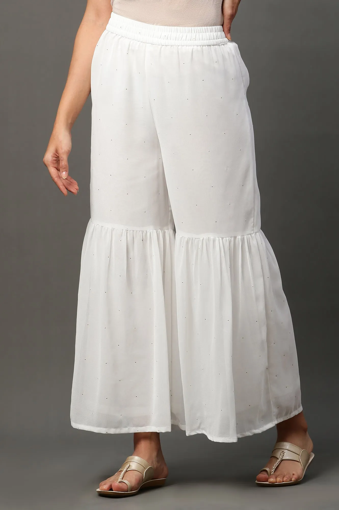 White Tiered Festive Sharara