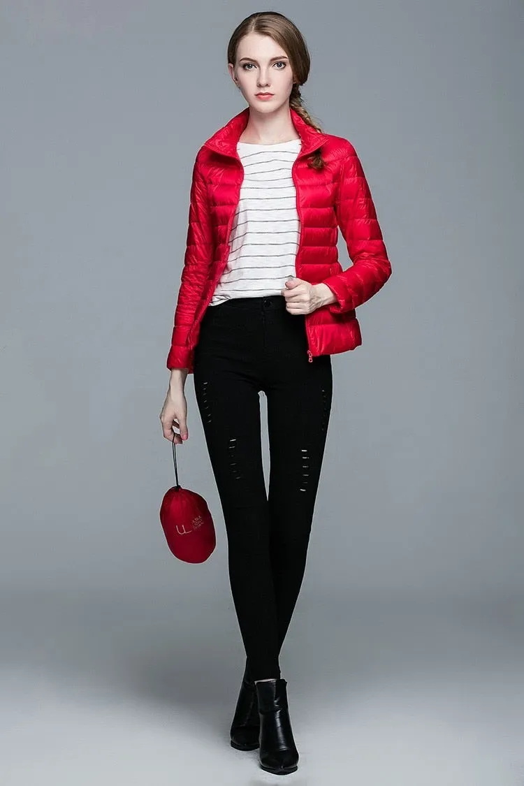 Winter Women's Stand Collar 90% White Duck Down Jacket Ultra Light Down Jackets Slim Long Sleeve Parkas Candy Color Jacket