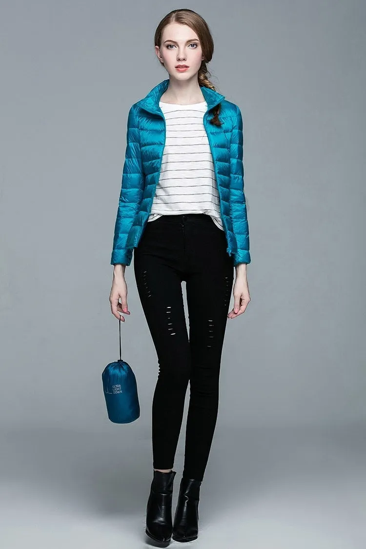 Winter Women's Stand Collar 90% White Duck Down Jacket Ultra Light Down Jackets Slim Long Sleeve Parkas Candy Color Jacket