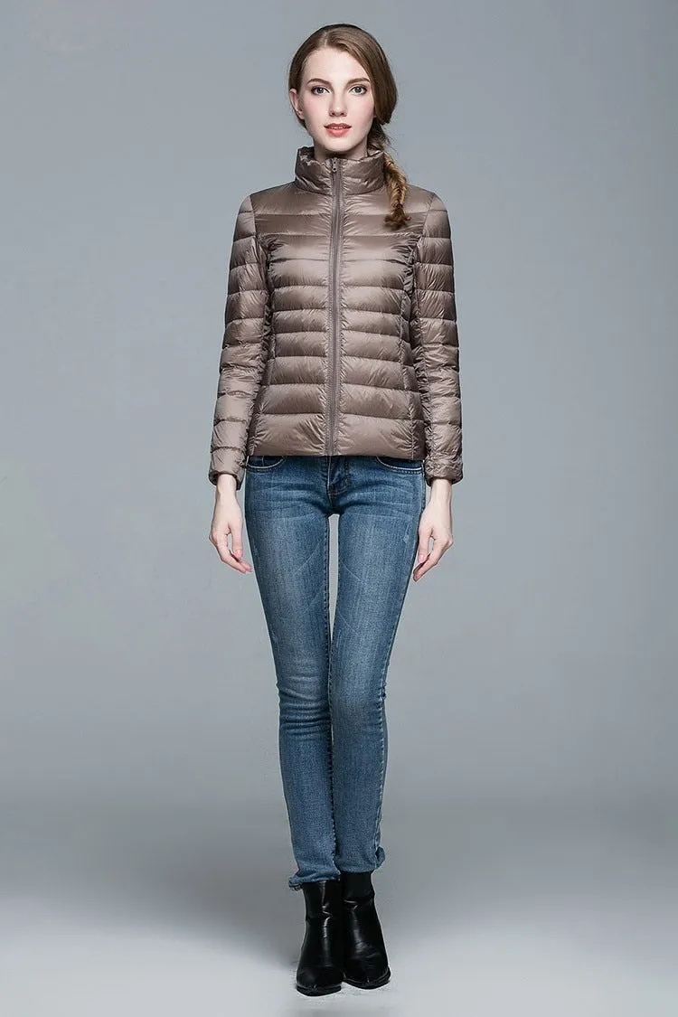 Winter Women's Stand Collar 90% White Duck Down Jacket Ultra Light Down Jackets Slim Long Sleeve Parkas Candy Color Jacket