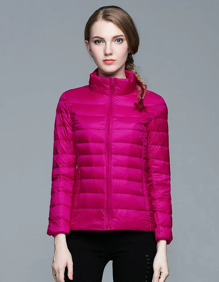Winter Women's Stand Collar 90% White Duck Down Jacket Ultra Light Down Jackets Slim Long Sleeve Parkas Candy Color Jacket