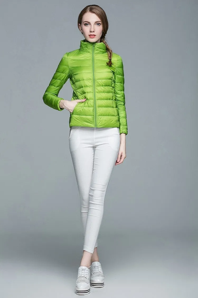 Winter Women's Stand Collar 90% White Duck Down Jacket Ultra Light Down Jackets Slim Long Sleeve Parkas Candy Color Jacket