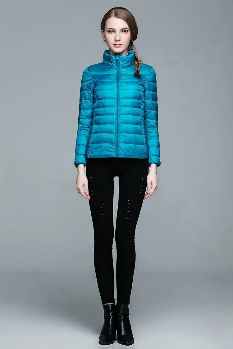 Winter Women's Stand Collar 90% White Duck Down Jacket Ultra Light Down Jackets Slim Long Sleeve Parkas Candy Color Jacket