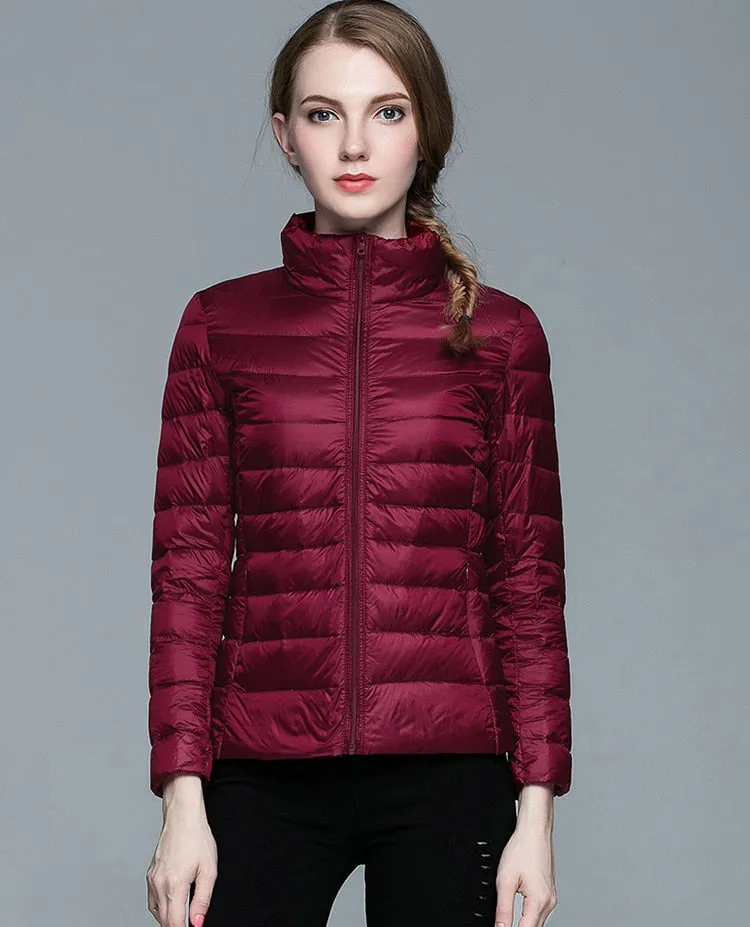 Winter Women's Stand Collar 90% White Duck Down Jacket Ultra Light Down Jackets Slim Long Sleeve Parkas Candy Color Jacket