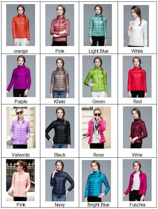 Winter Women's Stand Collar 90% White Duck Down Jacket Ultra Light Down Jackets Slim Long Sleeve Parkas Candy Color Jacket