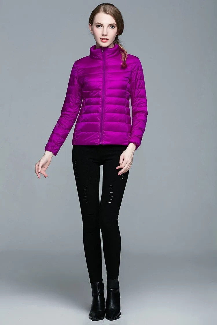 Winter Women's Stand Collar 90% White Duck Down Jacket Ultra Light Down Jackets Slim Long Sleeve Parkas Candy Color Jacket