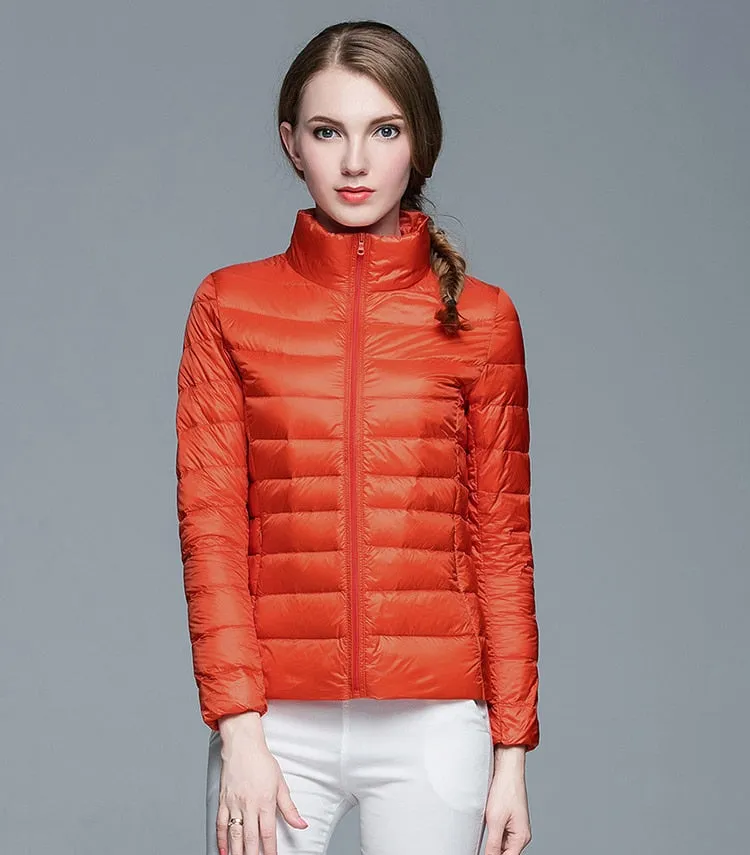 Winter Women's Stand Collar 90% White Duck Down Jacket Ultra Light Down Jackets Slim Long Sleeve Parkas Candy Color Jacket