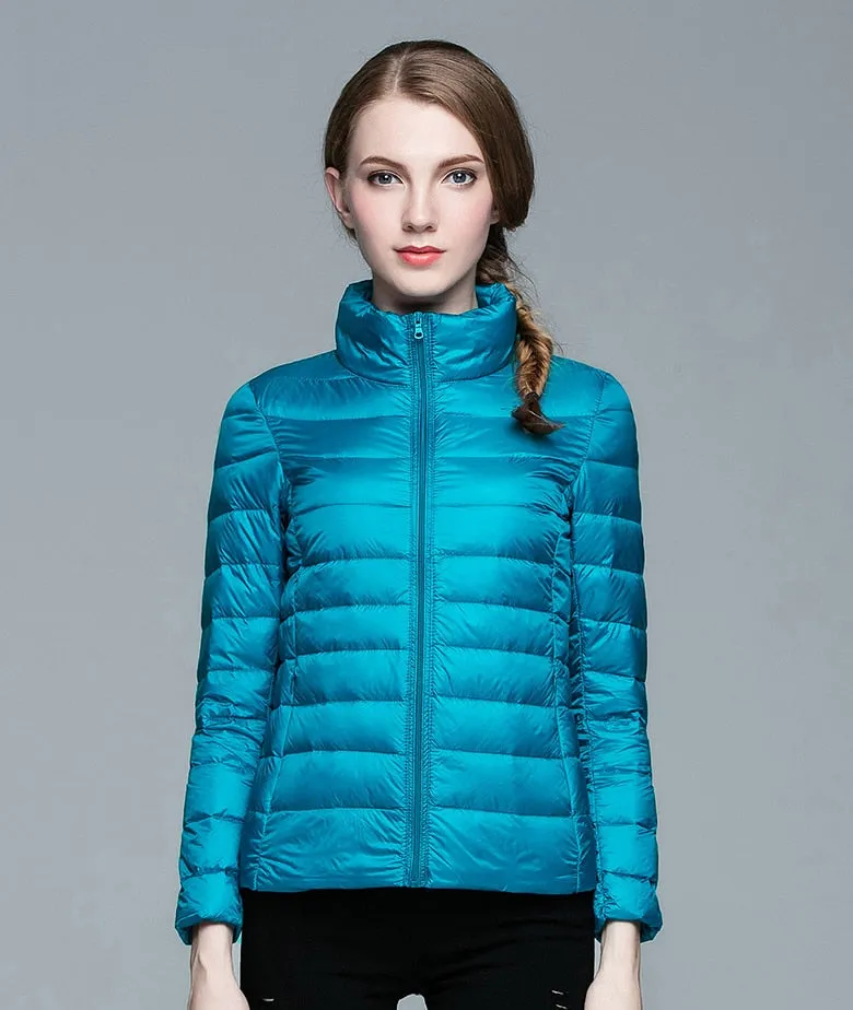 Winter Women's Stand Collar 90% White Duck Down Jacket Ultra Light Down Jackets Slim Long Sleeve Parkas Candy Color Jacket