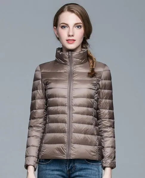 Winter Women's Stand Collar 90% White Duck Down Jacket Ultra Light Down Jackets Slim Long Sleeve Parkas Candy Color Jacket