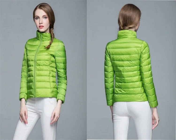 Winter Women's Stand Collar 90% White Duck Down Jacket Ultra Light Down Jackets Slim Long Sleeve Parkas Candy Color Jacket