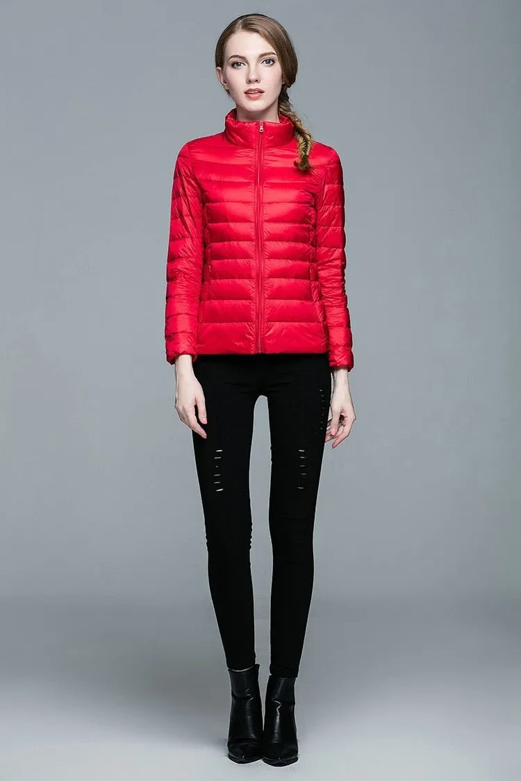Winter Women's Stand Collar 90% White Duck Down Jacket Ultra Light Down Jackets Slim Long Sleeve Parkas Candy Color Jacket
