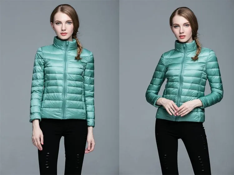 Winter Women's Stand Collar 90% White Duck Down Jacket Ultra Light Down Jackets Slim Long Sleeve Parkas Candy Color Jacket