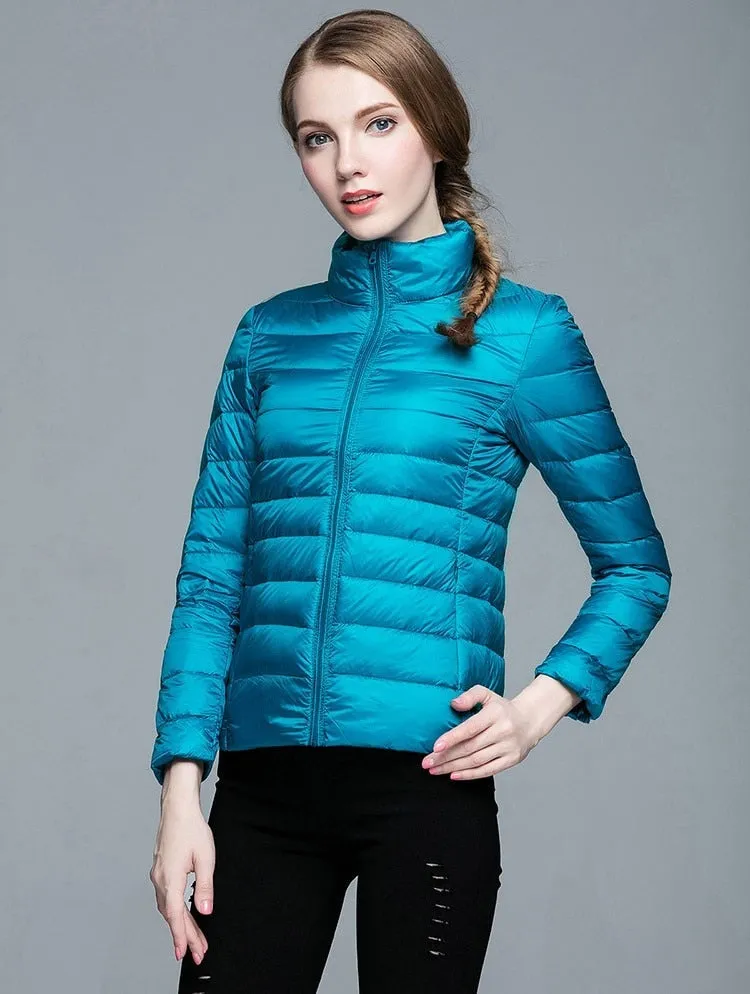 Winter Women's Stand Collar 90% White Duck Down Jacket Ultra Light Down Jackets Slim Long Sleeve Parkas Candy Color Jacket