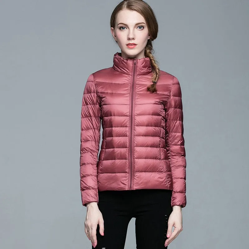 Winter Women's Stand Collar 90% White Duck Down Jacket Ultra Light Down Jackets Slim Long Sleeve Parkas Candy Color Jacket