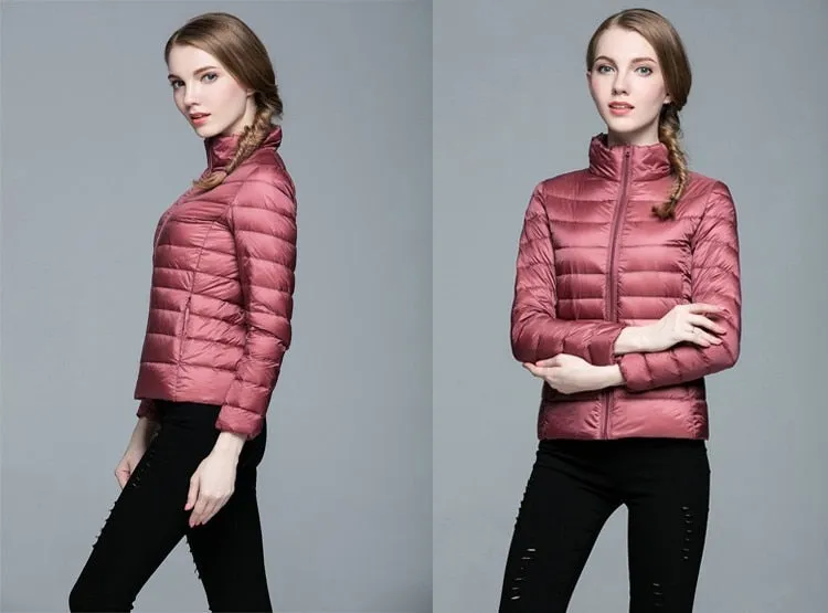 Winter Women's Stand Collar 90% White Duck Down Jacket Ultra Light Down Jackets Slim Long Sleeve Parkas Candy Color Jacket