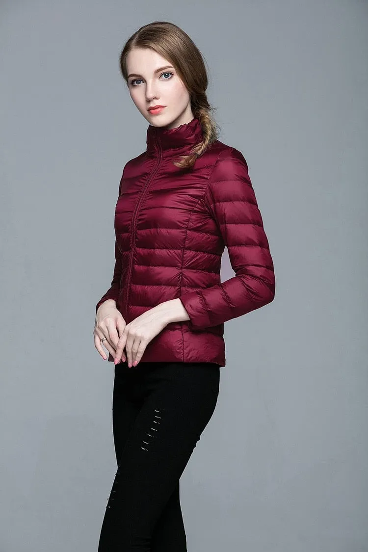 Winter Women's Stand Collar 90% White Duck Down Jacket Ultra Light Down Jackets Slim Long Sleeve Parkas Candy Color Jacket