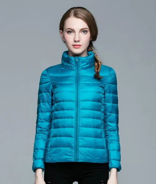 Winter Women's Stand Collar 90% White Duck Down Jacket Ultra Light Down Jackets Slim Long Sleeve Parkas Candy Color Jacket