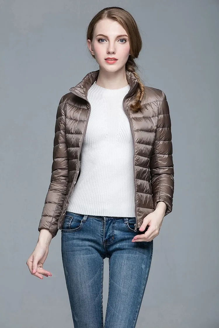 Winter Women's Stand Collar 90% White Duck Down Jacket Ultra Light Down Jackets Slim Long Sleeve Parkas Candy Color Jacket