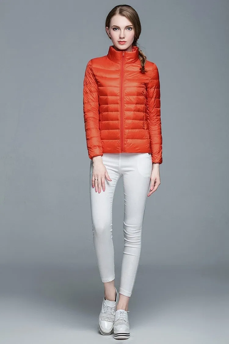 Winter Women's Stand Collar 90% White Duck Down Jacket Ultra Light Down Jackets Slim Long Sleeve Parkas Candy Color Jacket
