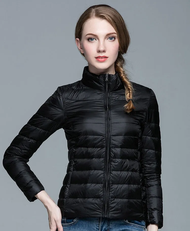 Winter Women's Stand Collar 90% White Duck Down Jacket Ultra Light Down Jackets Slim Long Sleeve Parkas Candy Color Jacket