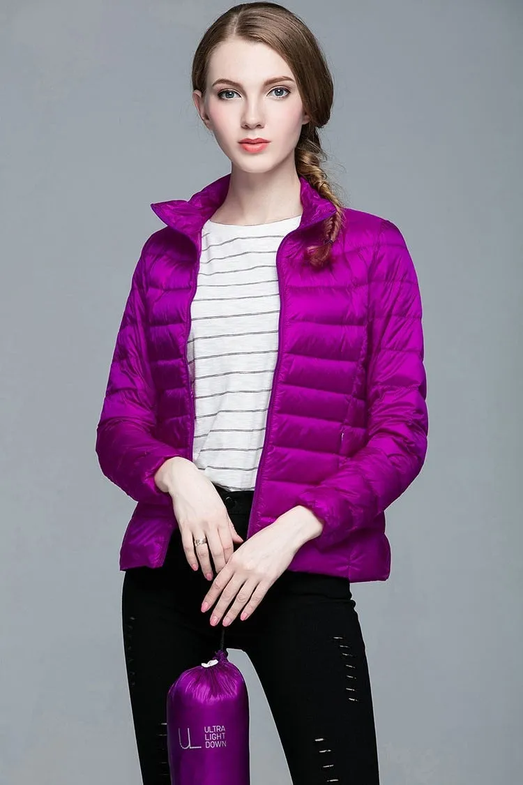 Winter Women's Stand Collar 90% White Duck Down Jacket Ultra Light Down Jackets Slim Long Sleeve Parkas Candy Color Jacket
