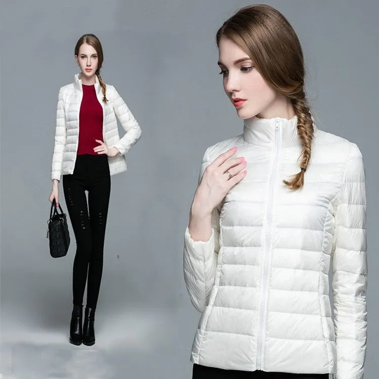 Winter Women's Stand Collar 90% White Duck Down Jacket Ultra Light Down Jackets Slim Long Sleeve Parkas Candy Color Jacket