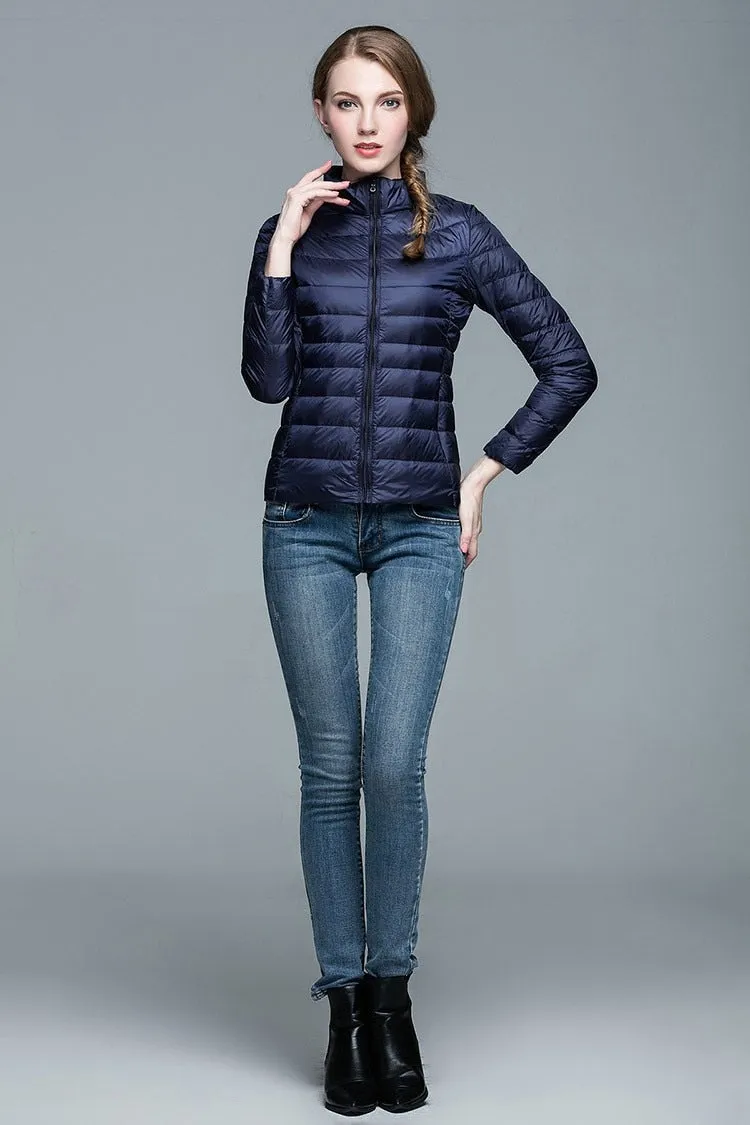 Winter Women's Stand Collar 90% White Duck Down Jacket Ultra Light Down Jackets Slim Long Sleeve Parkas Candy Color Jacket