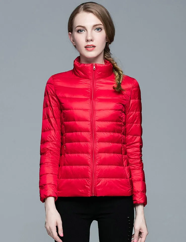 Winter Women's Stand Collar 90% White Duck Down Jacket Ultra Light Down Jackets Slim Long Sleeve Parkas Candy Color Jacket